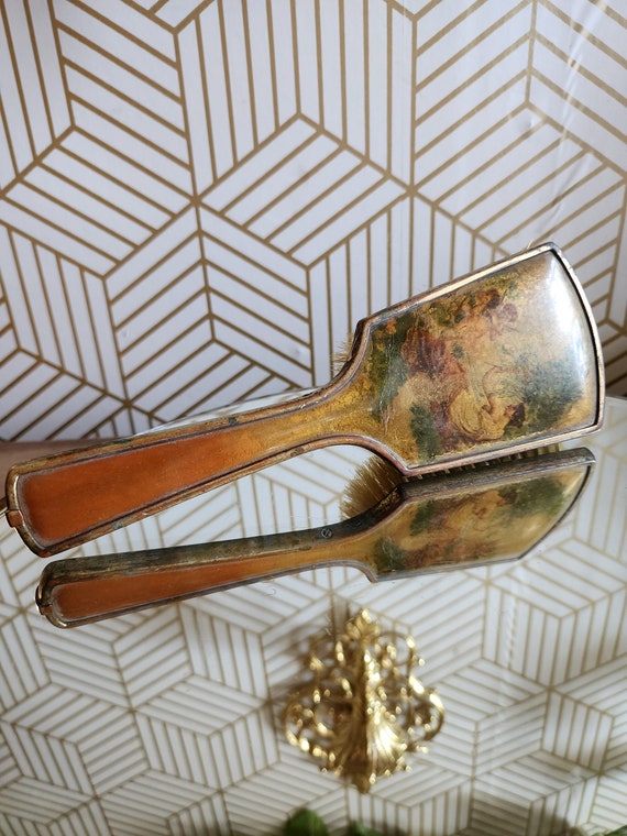 Antique Victorian 8 inch Hand Brush with Portrait of Angels