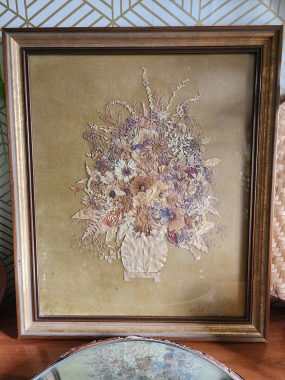 Vintage 1969 Handmade Pressed and Dried Flowers Wall Art