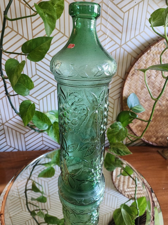 Vintage Italian 15" Green Glass Decanter Grape Vine