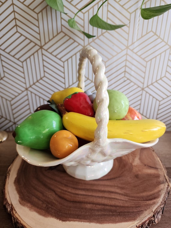 Vintage Ceramic Fruit Basket Irridescent Finish