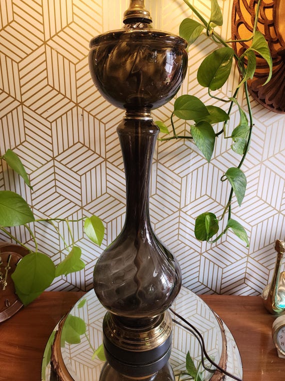 Rare Vintage Empoli Handblown Glass Optic Swirl Smoke Grey Table Lamp