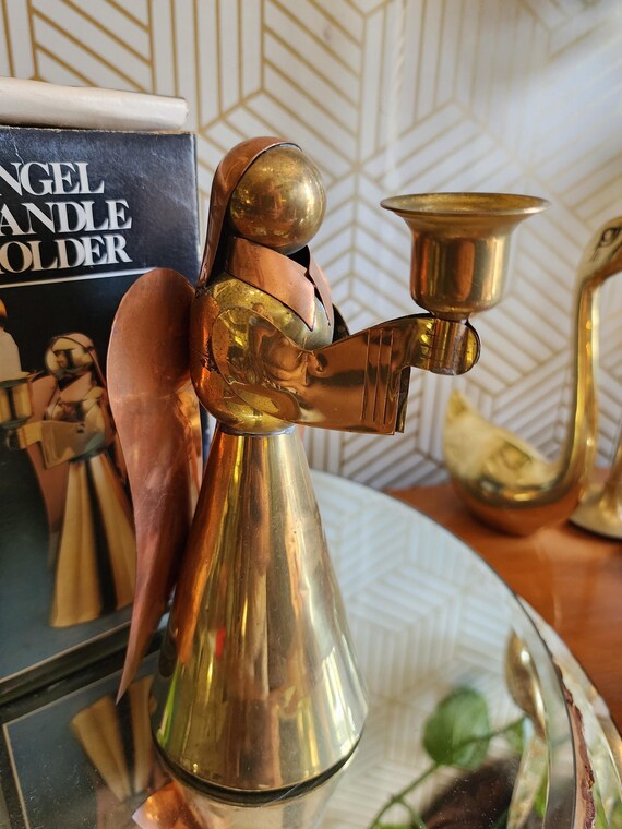 Vintage Brass Copper Angel Candlestick Holder