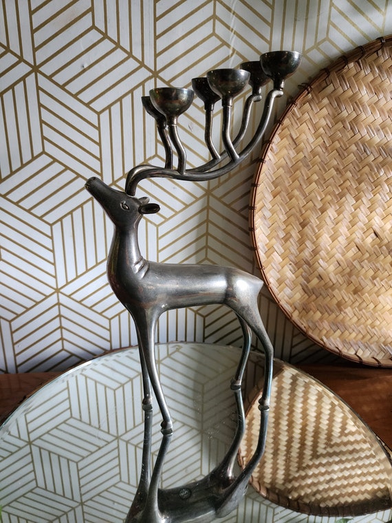 Vintage Godinger Silver Plated Reindeer Candelabra 12"