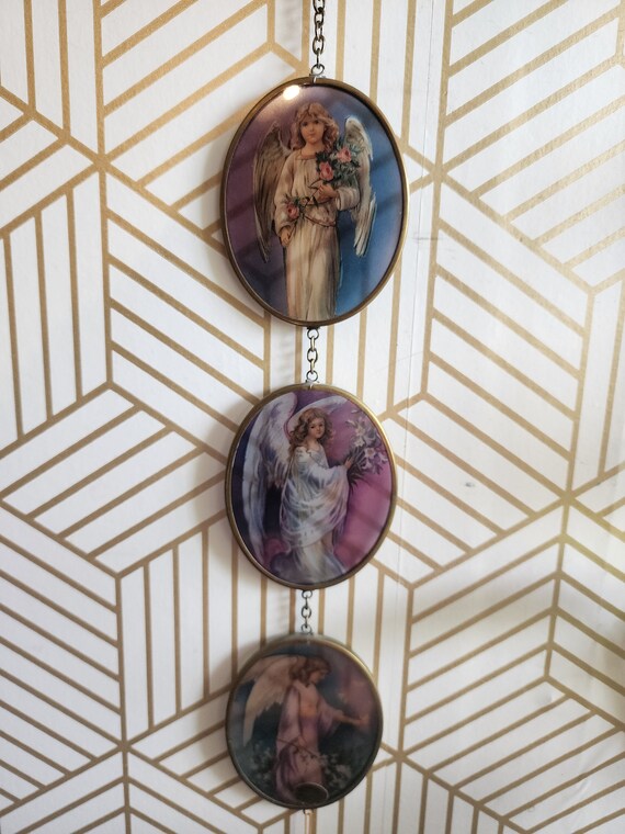 Vintage Enesco Glass Hanging Angel Suncatcher