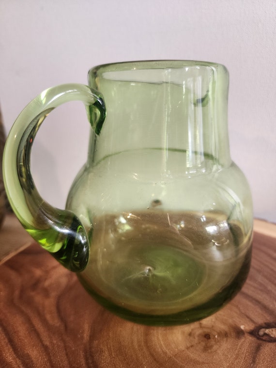Vintage Handblown Blenko Style Green Dimple Pitcher