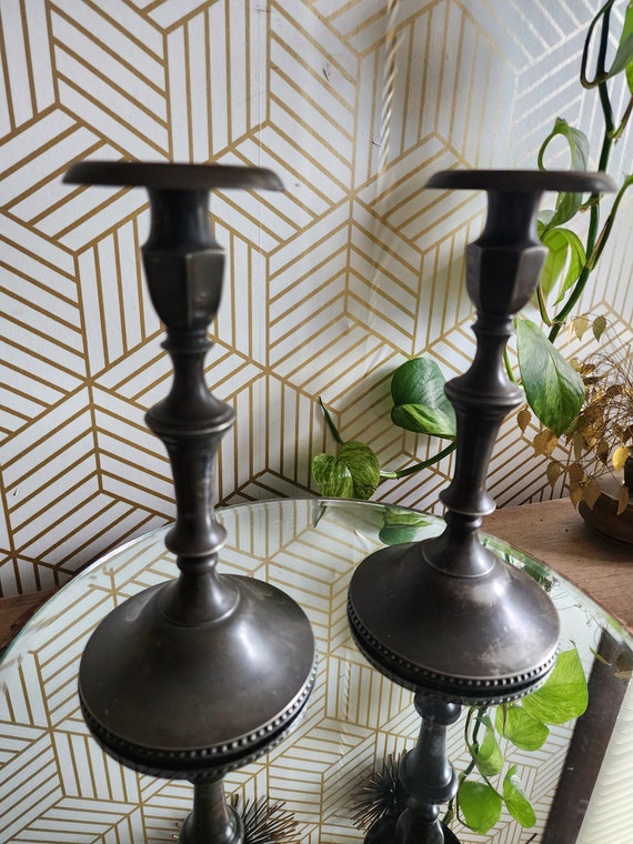 Pair of 9" Antique Aurora Warranted Silver Co. Candlesticks "59"