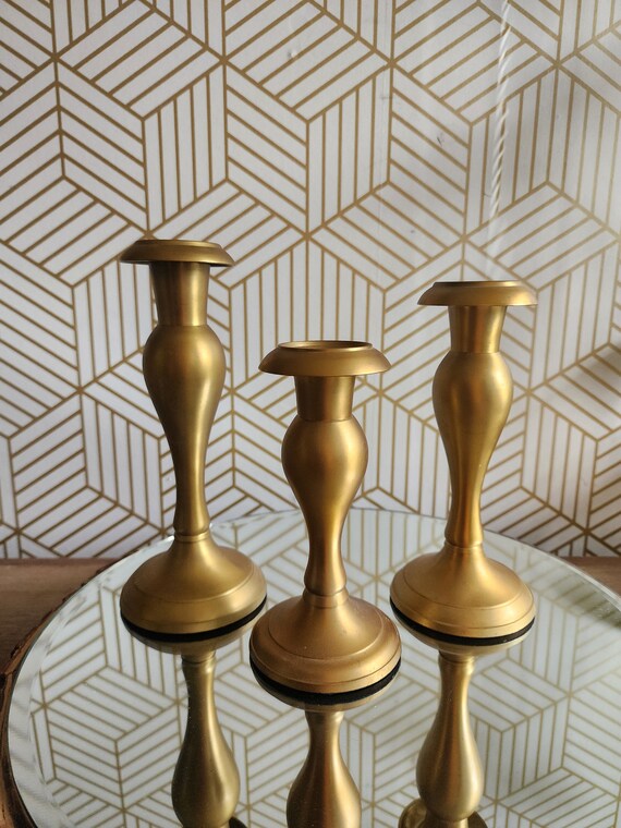 Set of 3 Vintage Lacquered Brass Taper Candlestick Holders