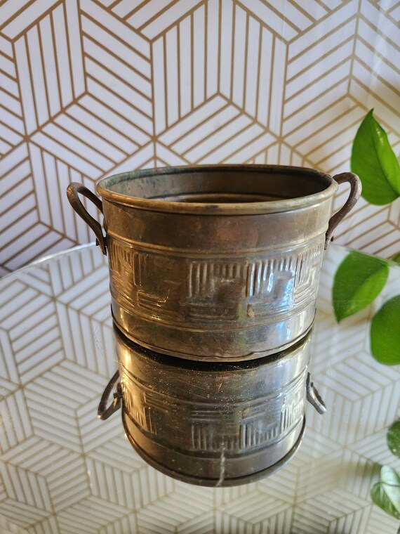 Vintage Brass Round Jardinière/Planter with Handles
