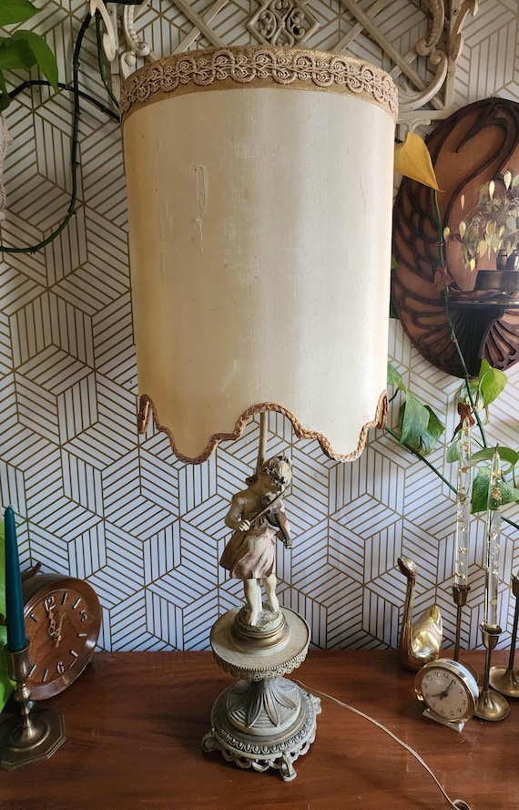 Vintage L & F Moreau Mid Century Figural Table Lamp - Girl Playing Violin