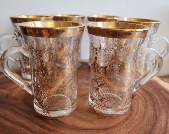 Vintage Lavorato a Mano Italian 24k Gold Handled Barware Glasses Set of 6