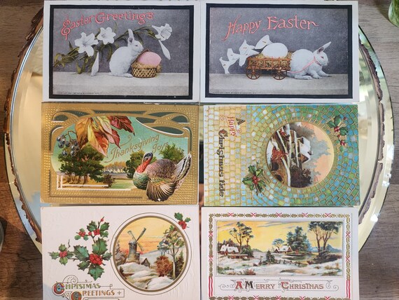 6 Antique Mixed Blank Postcards- Early 1900s