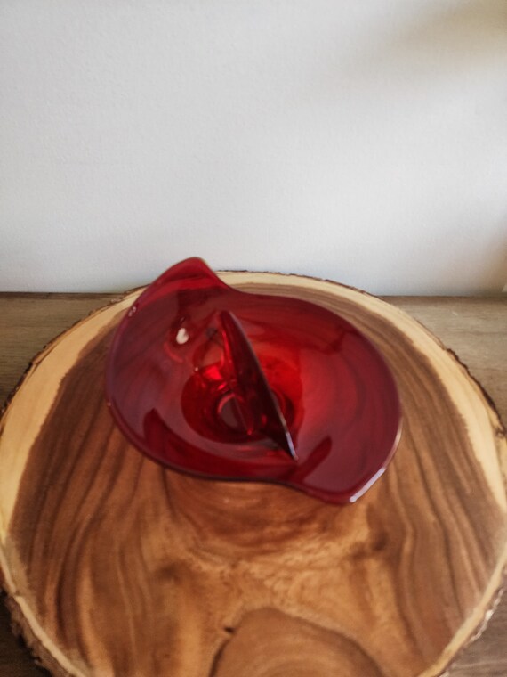 Vintage Viking Epic Line Amberina Glass Divided 8 1/2" X 6” Candy/Nut Dish
