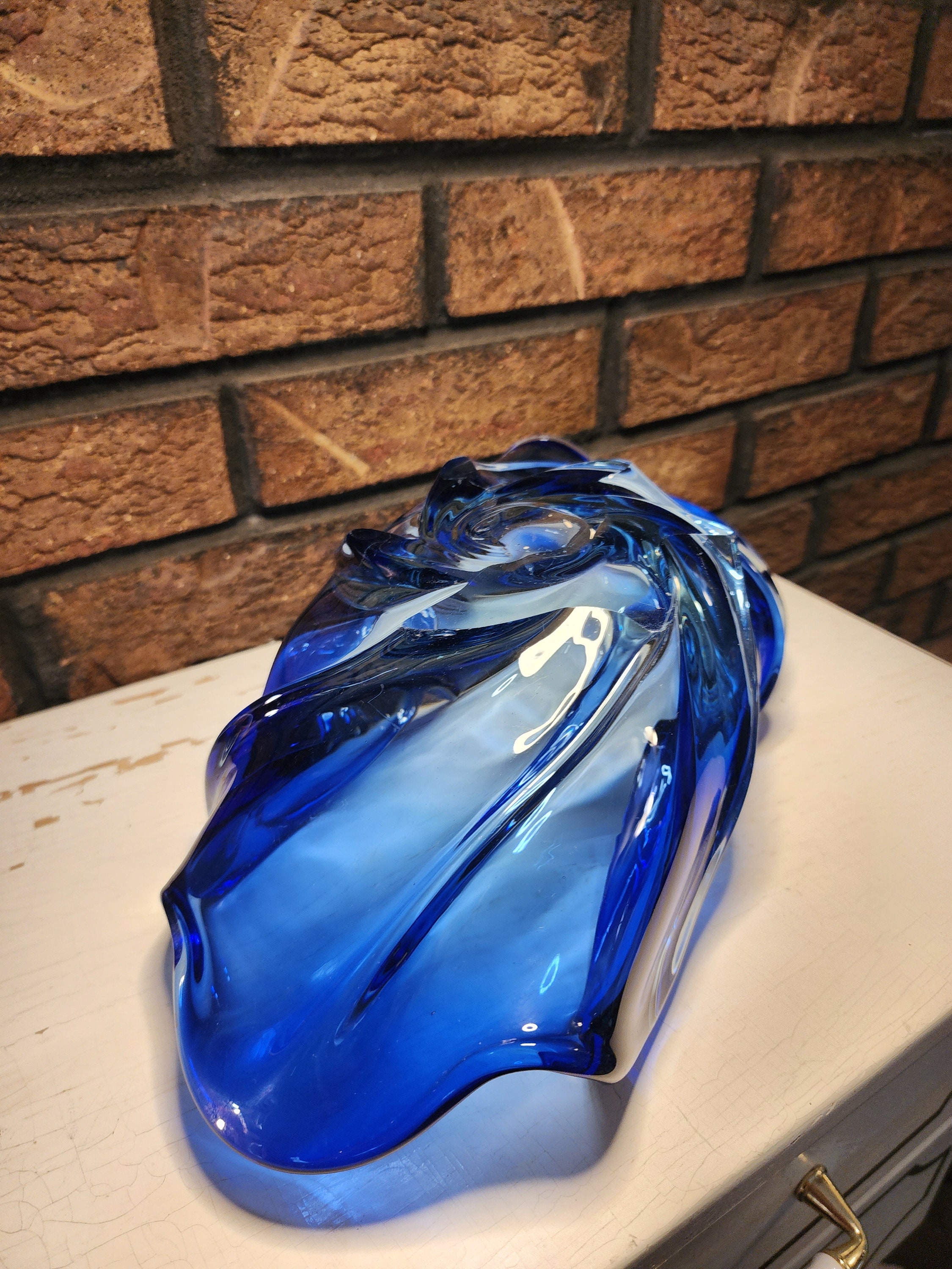 Handblown Murano Style Blue Centerpiece Bowl Etsy