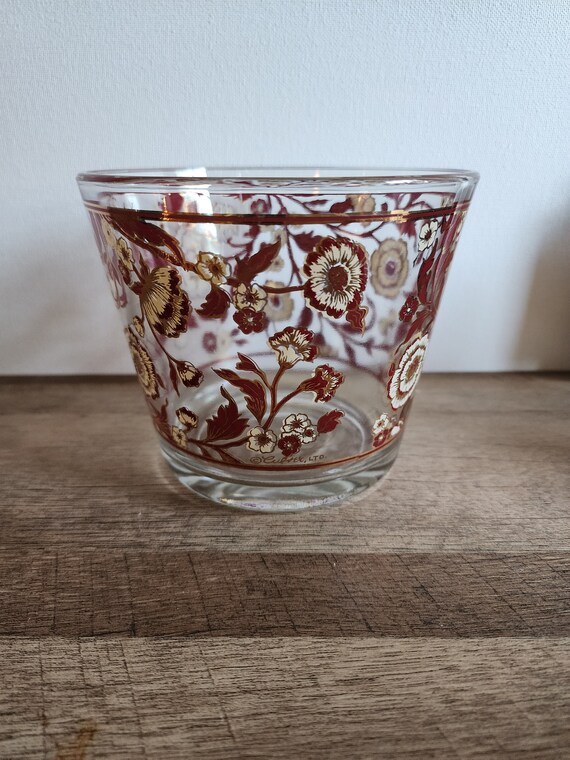 Vintage Culver Cranberry Floral Ice Bucket