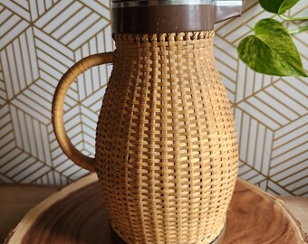 1960s Vintage Corning Ware Wicker Rattan Carafe