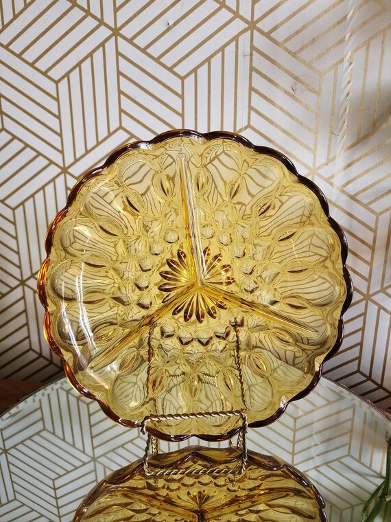 Vintage Fairfield Anchor Hocking Honey Amber Divided Relish Plate