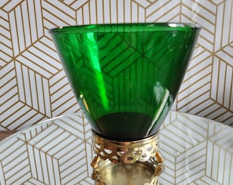 Vintage Emerald Green Candy/Nut Bowl with Brass Base