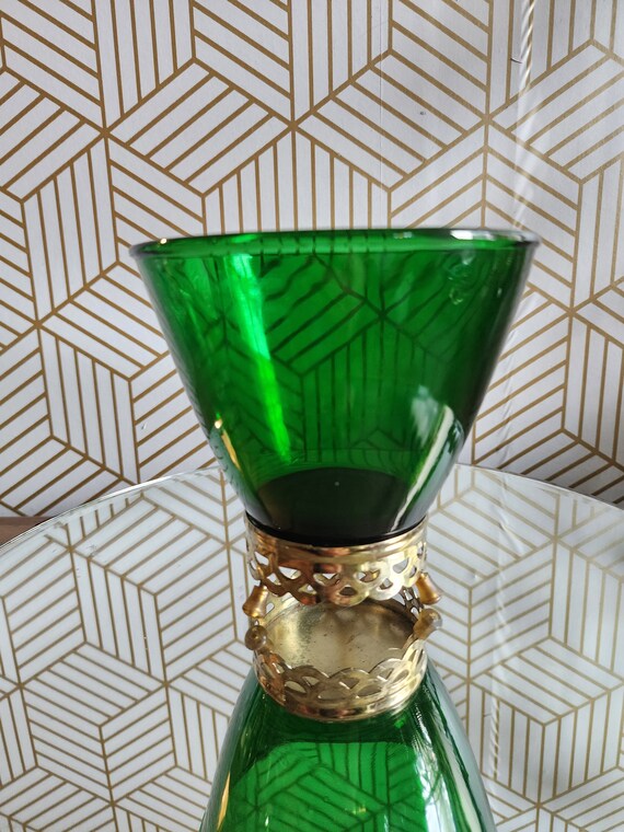 Vintage Emerald Green Candy/Nut Bowl with Brass Base