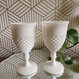 Westmoreland English Hobnail Milk Glass 6 Water Goblet 8 oz. Round Foot Vintage image 1