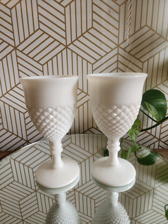 Westmoreland English Hobnail Milk Glass 6" Water Goblet 8 oz. Round Foot Vintage
