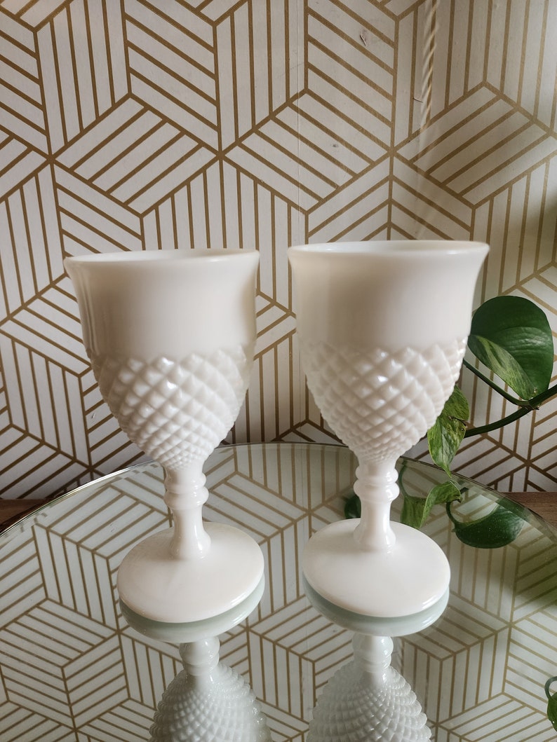 Westmoreland English Hobnail Milk Glass 6 Water Goblet 8 oz. Round Foot Vintage image 1