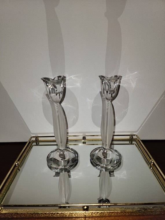 Vintage Mikasa Tulip Style Frosted Led Crystal Candle Sticks