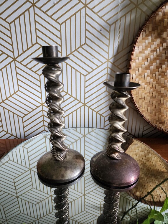 Vintage Silver Plated Twisted Spiral Candlestick Holders - International Silver Co