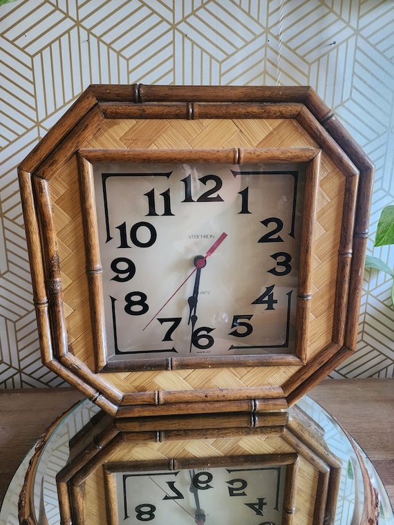 Vintage 14" Verichron Quartz Woven Rattan and Bamboo Clock