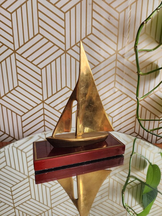 Vintage Mounted Brass Sailboat Sculpture