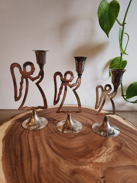 Set of 3 Vintage Angel Candelabras, International Silver Co.