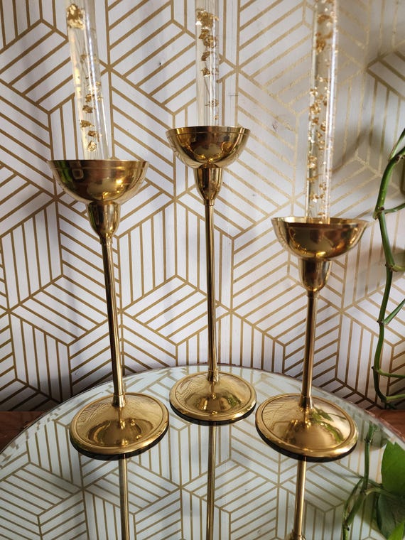 Set of 3 Vintage Brass Taper Candlestick Holders