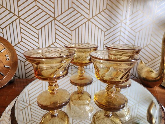 Vintage Fostoria Jamestown Honey/Amber Champagne Sherbert Glasses Set of 4