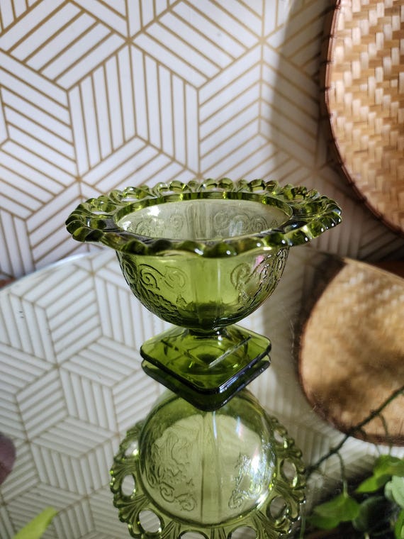 Vintage Indiana Glass Lorain Open Lace Flower Basket Pattern Bowl / Vase