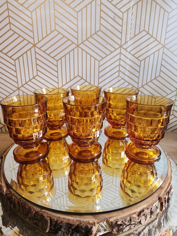 Vintage Whitehall By Indiana Glass Co Set of 5 Amber Juice Glasses