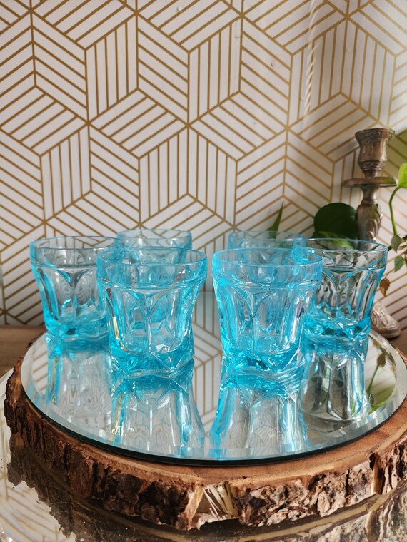 Vintage Anchor Hocking Fairfield Light Blue Old Fashioned Glasses - Set of 6