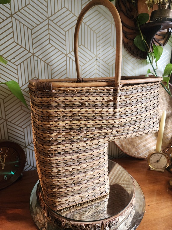 Vintage Woven Wicker Stair Basket