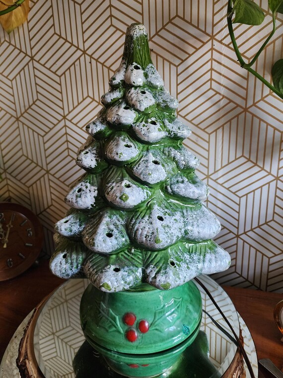 Vintage Marcia Ceramics Trim 'n Glo Lighted Ceramic Christmas Tree with Stand