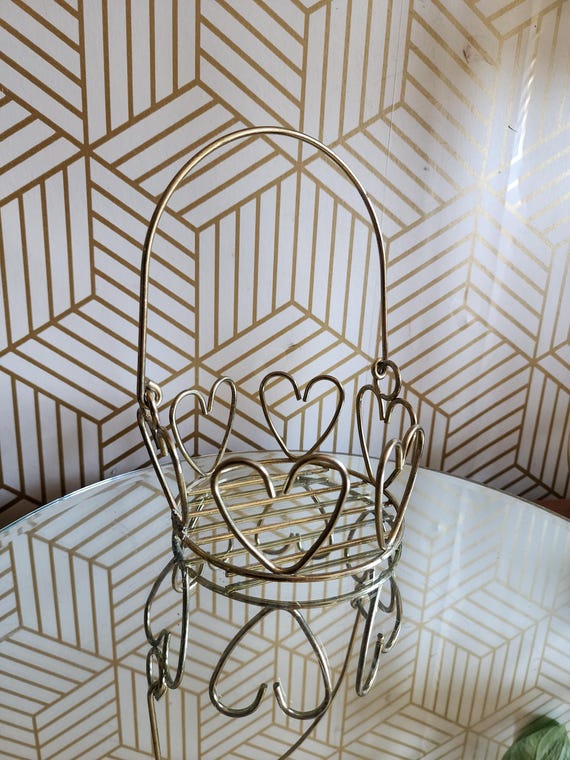Vintage Brass Homeco Heart Basket Gold Wire Home Interiors