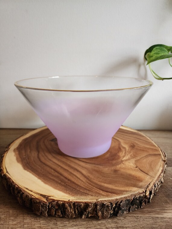 Vintage Blendo Large Salad or Punch Bowl - Purple Frosted - Glass Bowl - Gold Rim - MCM - Mid Century
