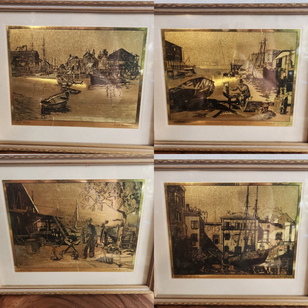 Vintage Lionel Barrymore Gold Foil Etch Pictures Set 1970s Framed and