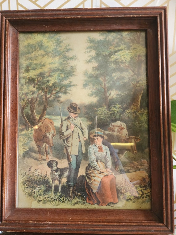 The Hunter and the Herdsmaid. Victorian Lithography