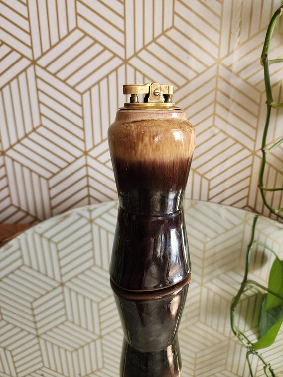 Vintage Ceramic Brown Drip Glaze Table Lighter 6"