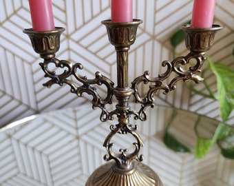 Vintage Italian Brass Filigree 3 Arm Candelabra 5.25"