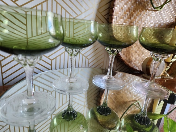 Vintage Sasaki Stemware, Liquor Cocktail Glasses, Handblown and Twisted Stem