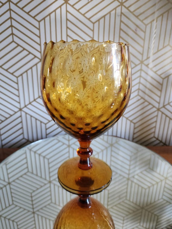 Vintage MCM Empoli Diamond Optic Amber Snifter Vase