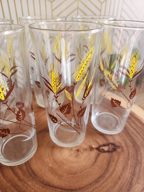 Set of 6 Taylor Smith & T Yellow and Brown Wheat Glasses 6"