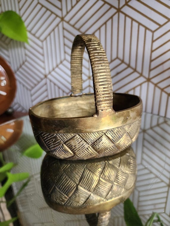 Vintage Small Solid Brass Basket