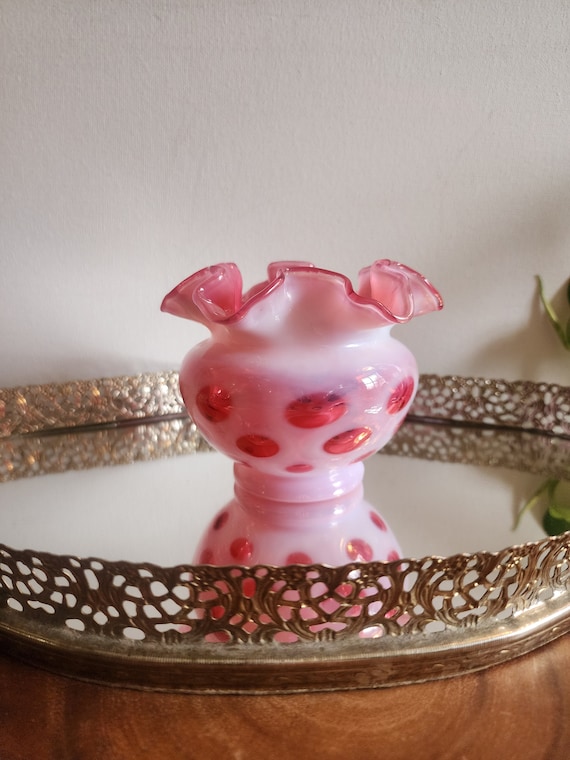 Vintage Fenton Glass Company Coindot Cranberry Rose Bowl, piece #1436
