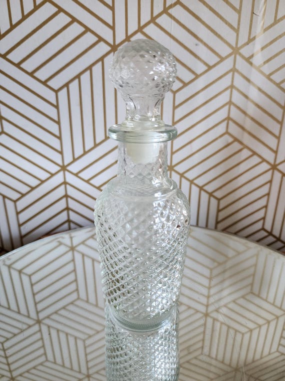 Vintage Avon Clear Pressed Glass Diamond Pattern Apothecary Perfume Bottle 1970