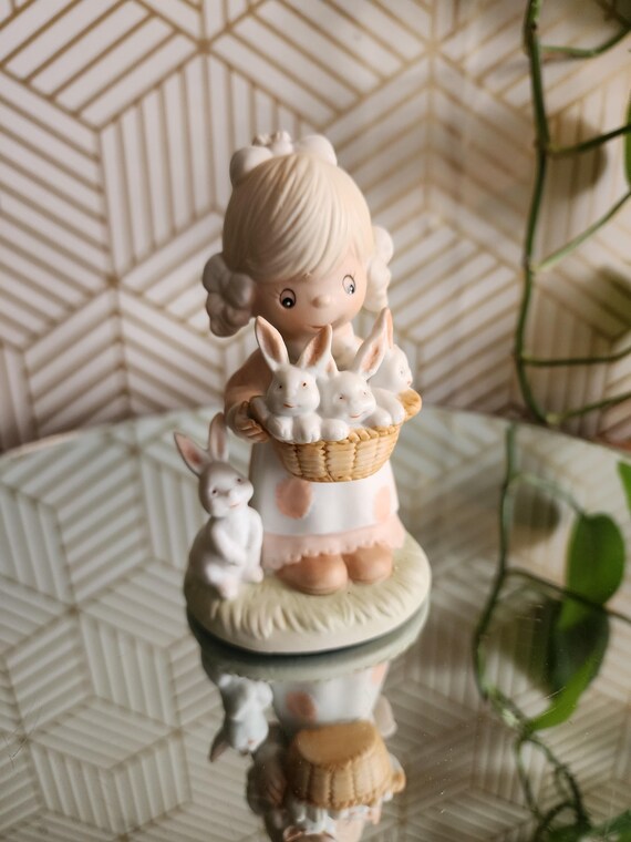 Vintage Homco Ceramic Circle of Friends 1444 Little Girl with a Basket of Bunnies Figurine